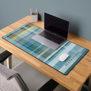 Nom personnalisé Plaid Check Blue Teal Moderne Élé