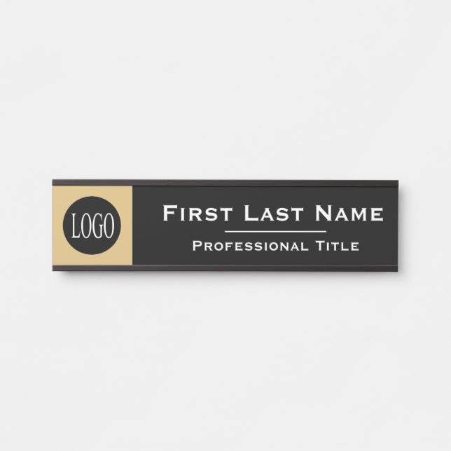 Nom personnalisé | Plaque de porte de bureau Noir  (Devant)