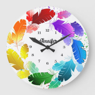 Nom personnalisé Plumes colorées Horloge murale él