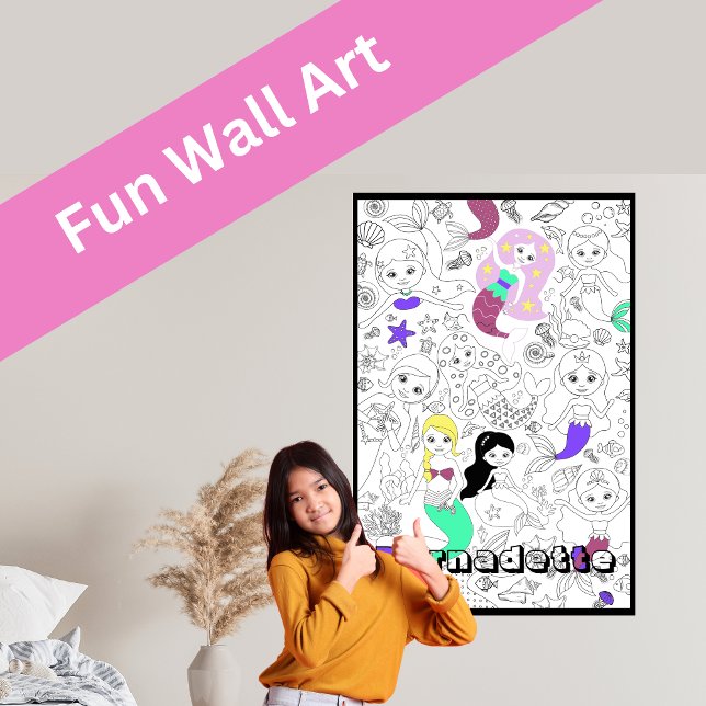 Nom personnalisé Posters de coloriage pour enfants (Unleash your creativity with this giant mermaid coloring poster that turns into wall art.)