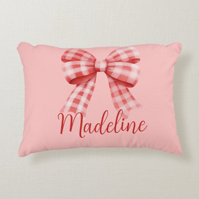 Nom personnalisé Red Coquette Bow Accent Coussin (Devant)