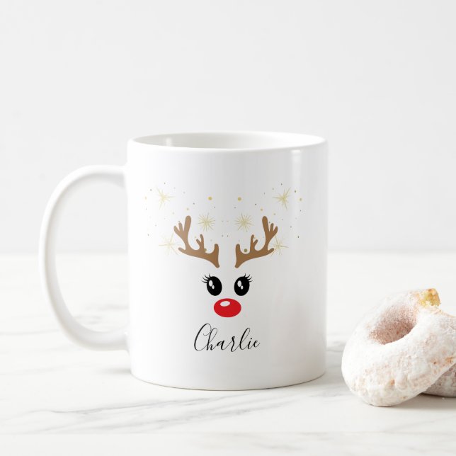 Nom personnalisé Reindeer Christmas Mug (Avec donut)