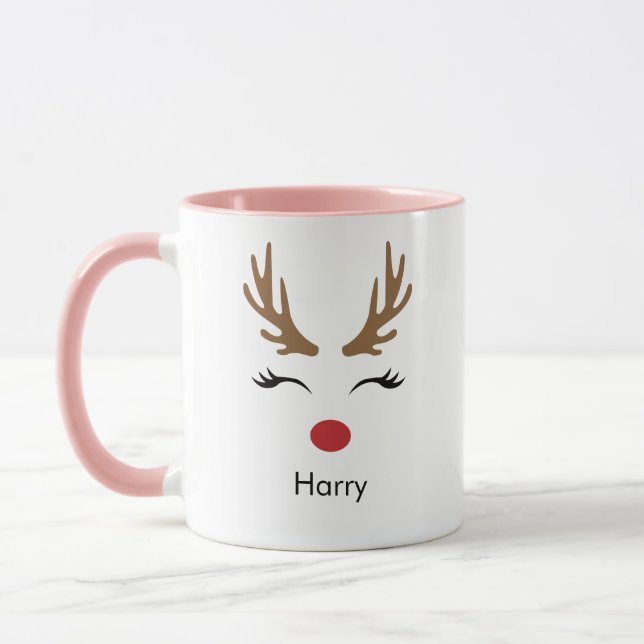 Nom personnalisé Reindeer Xmas Fête Mug (Gauche)