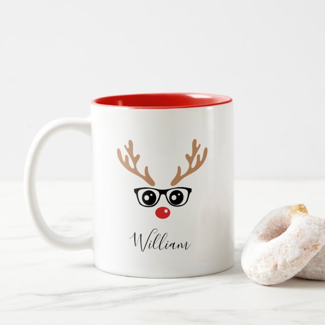 Nom personnalisé Rendeer Face Christmas Mug (Avec donut)