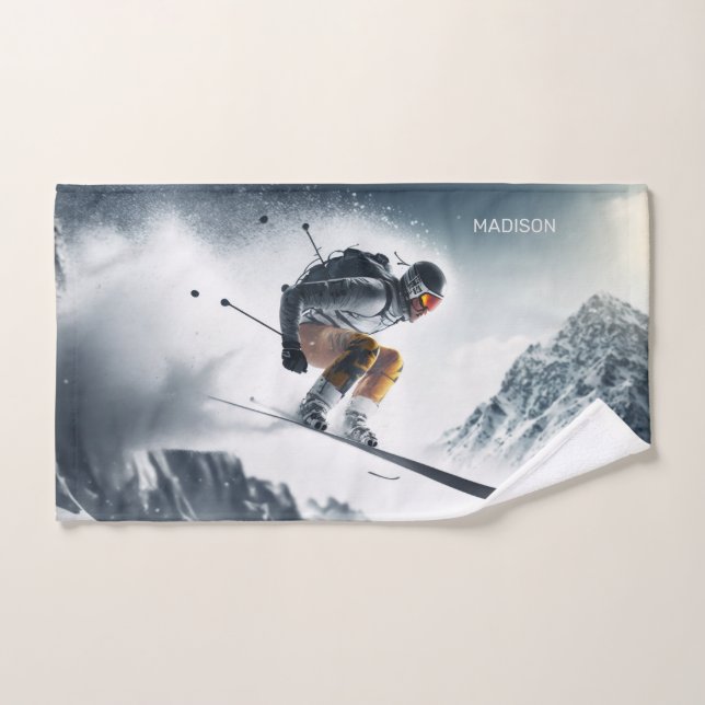 Nom personnalisé Skier de montagne (Serviette à main)