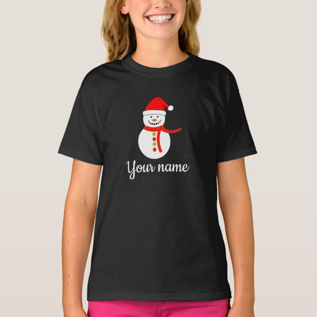 Nom personnalisé Snowman Christmas T-Shirt (Devant)