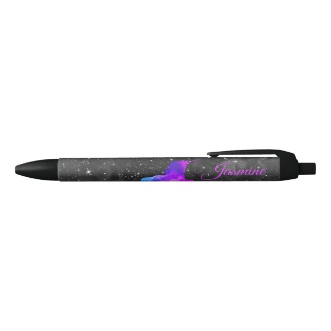 Nom personnalisé Stylo à licorne noir/violet (Haut)