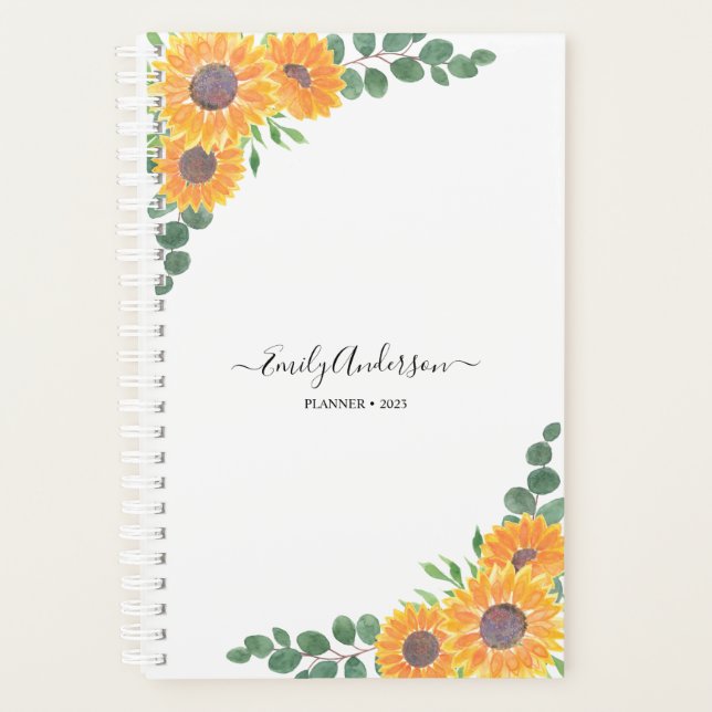 Nom personnalisé Sunflower Eucalyptus 2023 Planner (Devant)