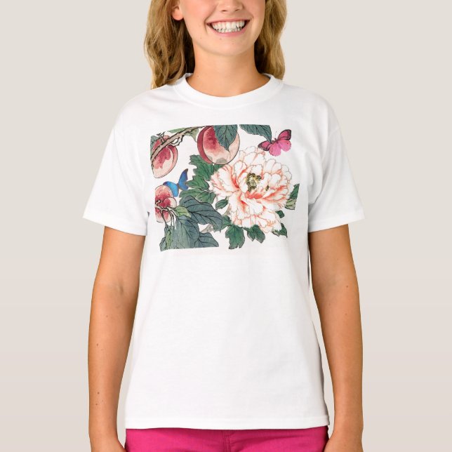 NOM PERSONNALISÉ T-SHIRTS POUR FILLES FLEURS JAPON (Devant)