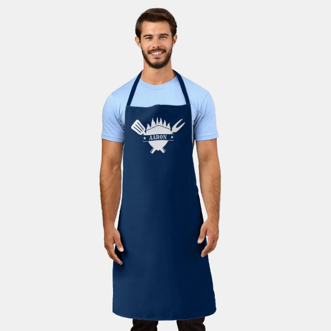 Nom personnalisé tablier de grillade Navy BBQ (Porté)