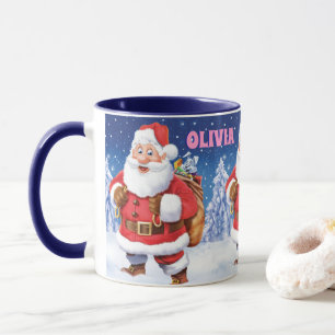 Nom personnalisé tasse à café de Noël, Jolly Santa