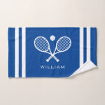 Nom personnalisé Tennis Deep Blue Stripes<br><div class="desc">Chez AdeliaGifts,  nous aimons ce nom personnalisé Tennis Deep Blue Striped Hand Towel et nous pensons que vous aimerez aussi. Le cadeau parfait ou juste vous régaler ! Nous avons une vaste sélection de produits avec la plupart des modèles disponibles pour Hommes,  Femmes et Enfants. Regarde-les !</div>