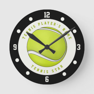 Nom personnalisé Tennis Player Ball Round Horloge