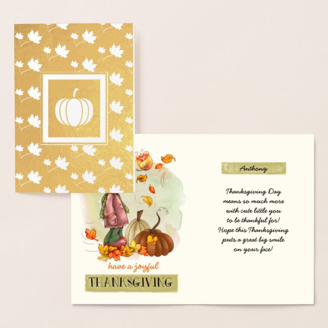 Nom personnalisé Thanksgiving Real Foil Cartes pou (Affichage)