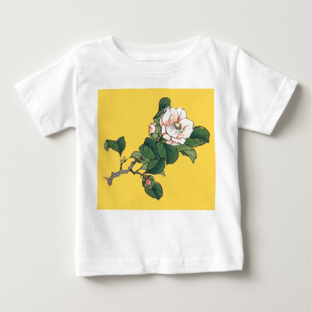 NOM PERSONNALISÉ TODDLER JAUNE T-SHIRT FLEURS BLAN (Devant)