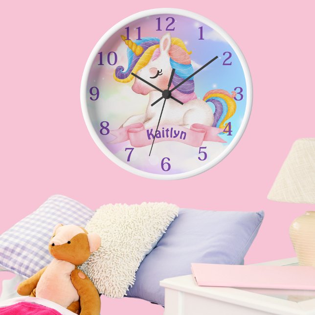 Nom Personnalisé Unicorn Nuages Étincelle Horloge  (Créateur téléchargé)