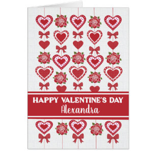 Nom personnalisé Valentine's Red Roses Coeurs Bows