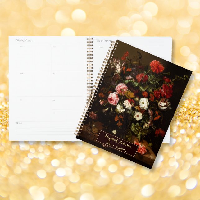 Nom personnalisé Vintage Floral Art Gold Monogramm (Custom Name Vintage Floral Art Gold Monogram 2025 Planner)
