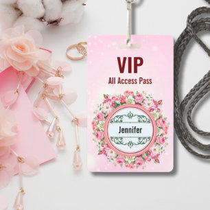 Nom personnalisé VIP All Access Pass Badge floral 