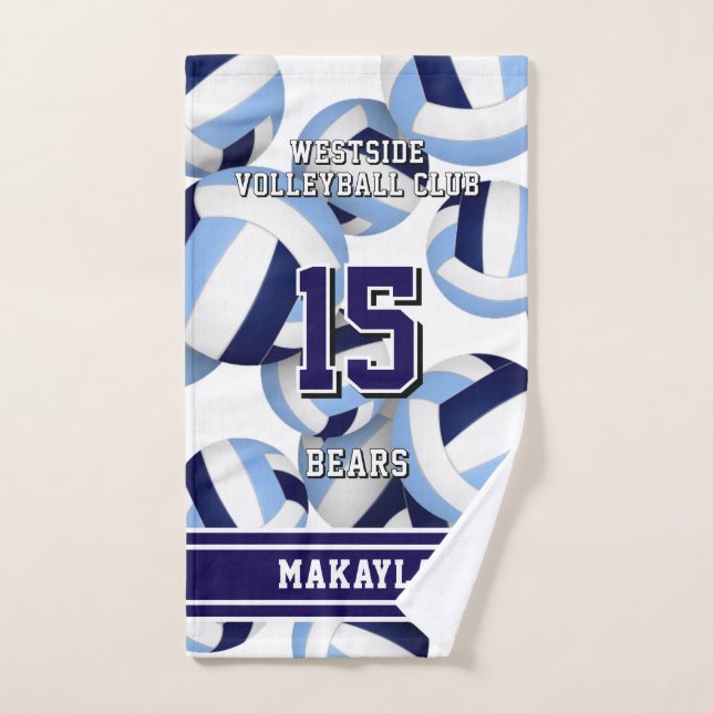 Nom personnalisé volleyball bleu blanc couleurs de (Serviette à main)