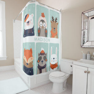 Nom personnalisé Winter Animaux rideau de douche