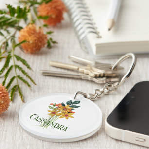 Nom personnel, Porte-clés en acrylique à fleurs en