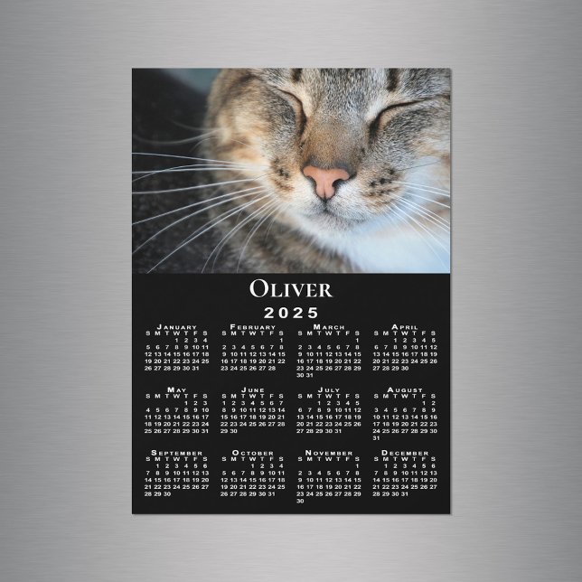 Nom photo personnalisé de l'animal de compagnie 20 (Custom Pet Photo Name 2025 Calendar Black Magnet in situ)