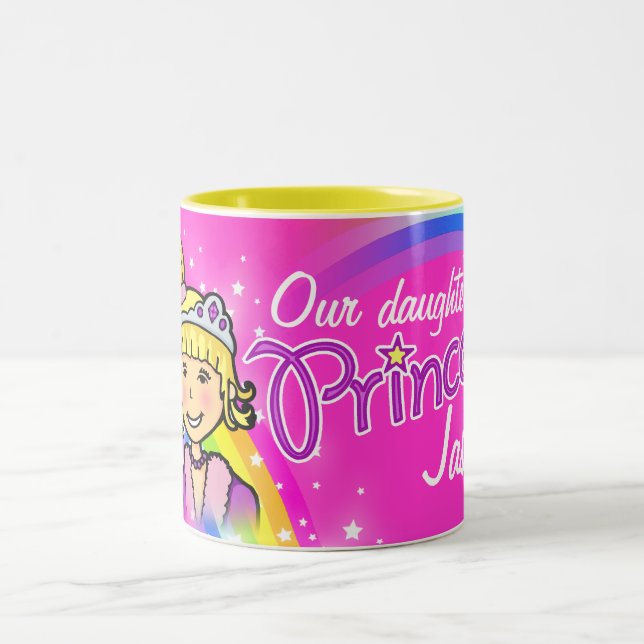 Nom princesse filles arc-en-ciel mug rose (Centre)