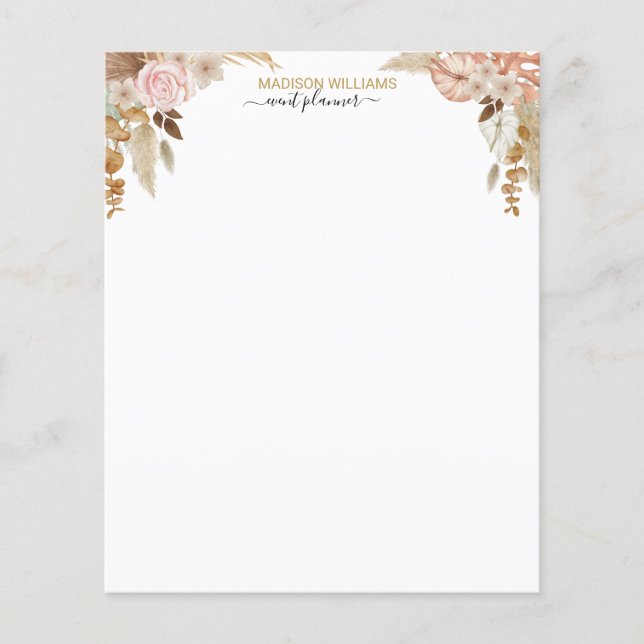Nom professionnel Boho Florals Papier à lettres (Devant)
