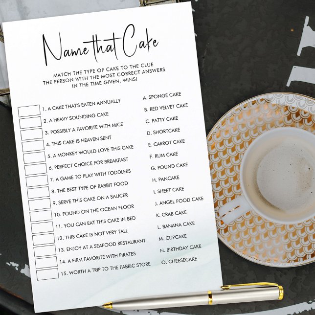Nom que Cake Fête des mariées Jeu Soft Green Lash (Name that Cake bridal shower puzzle matching game for guests)