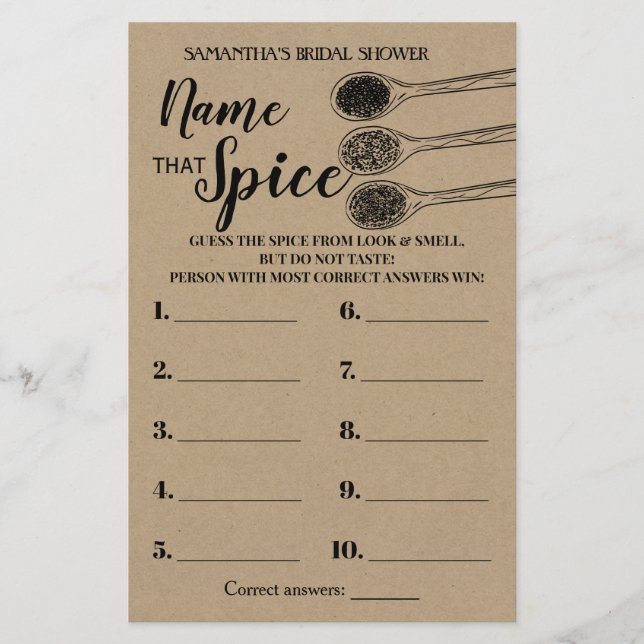 Nom que Spice nuptiale douche jeu anglais espagnol (Devant)
