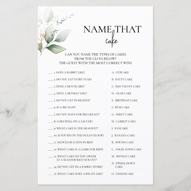 Nom Qui Gâteau Gâteau Vert Jeu Nuptial (Devant)