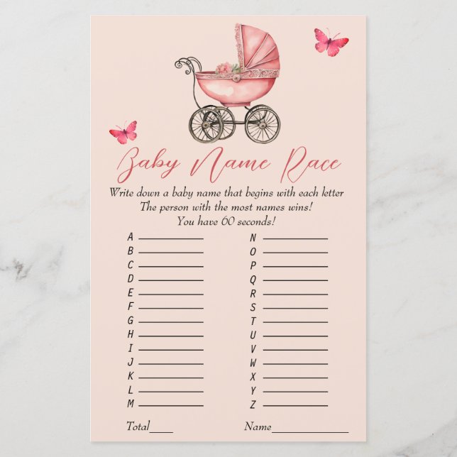 Nom Race Baby Carriage Baby shower Jeu (Dos)
