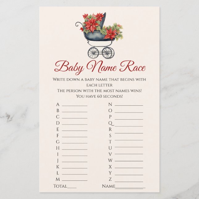 Nom Race Baby Xmas Carriage Baby shower Jeu (Dos)
