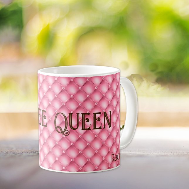 Nom, Reine du Café, Mug à café rose touffeté (Créateur téléchargé)