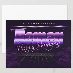 Nom Romain Prénom carte rétro lilas Anniversaire