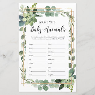 Nom Succulent le bébé animaux jeu de baby shower