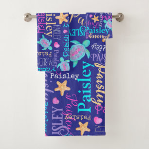 Nom tortue motif bleu rose aqua corail