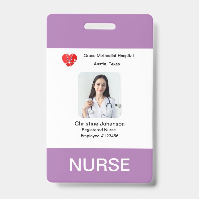 Nom violet, Photo, Info, Logo, Code-barres Badge (Avant)
