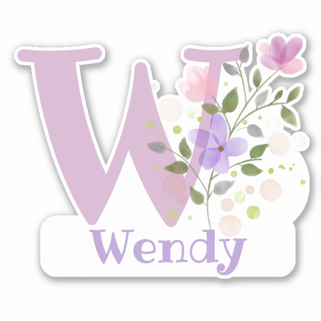 Nom Wendy avec la lettre W Autocollant découpé (Devant)