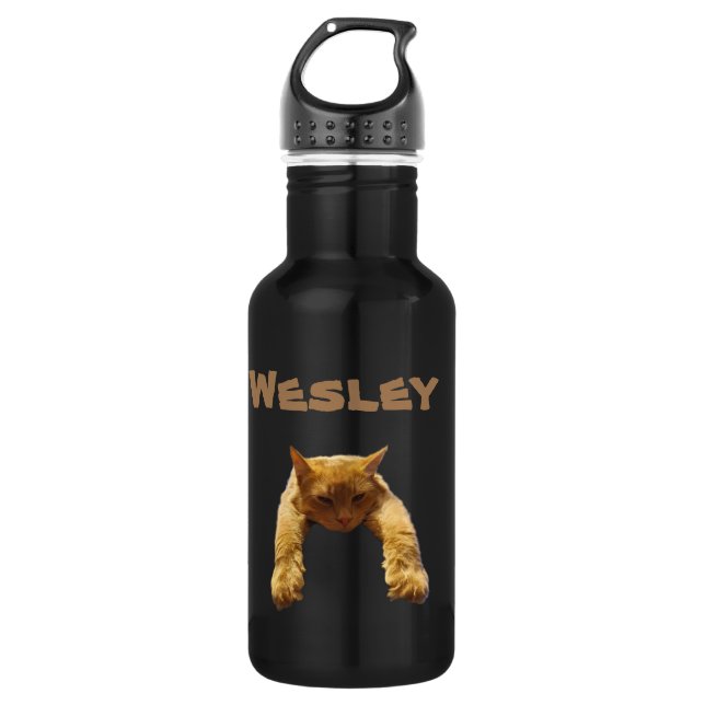 Nom Wesley Avec Chat Lazy, Bouteille D'Eau (Devant)