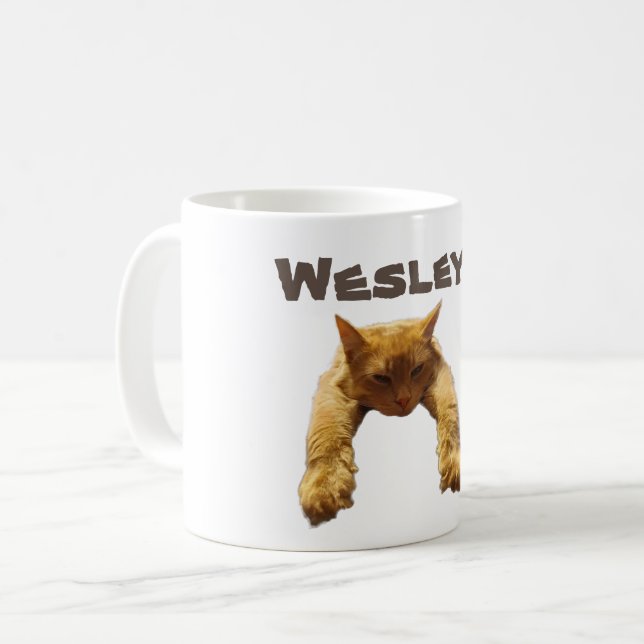 Nom Wesley Avec Chat Lazy, Mug De Café (Devant gauche)