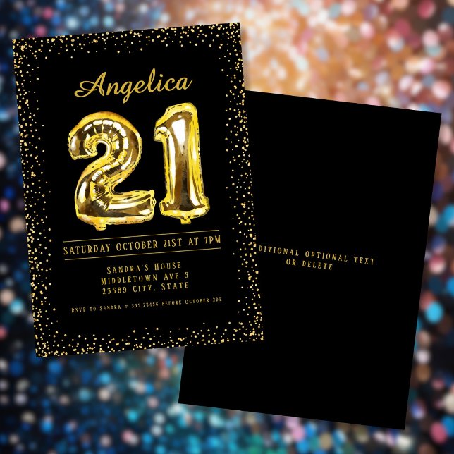 Nombre Ballons 21e Invitation d'anniversaire (Number Balloons 21st Birthday Invitation.)