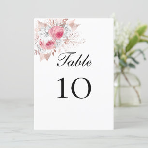 Nombres de table de mariage floraux rose blanc or