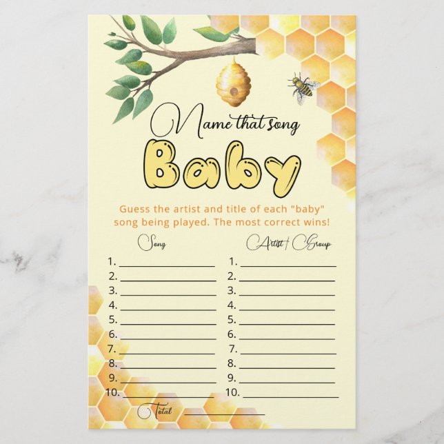 Nommez ce jeu de baby shower de chanson (Devant)