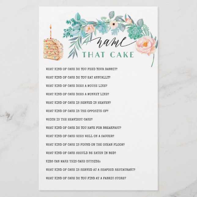 Nommez ce jeu de gâteau de douche de mariée (Devant)