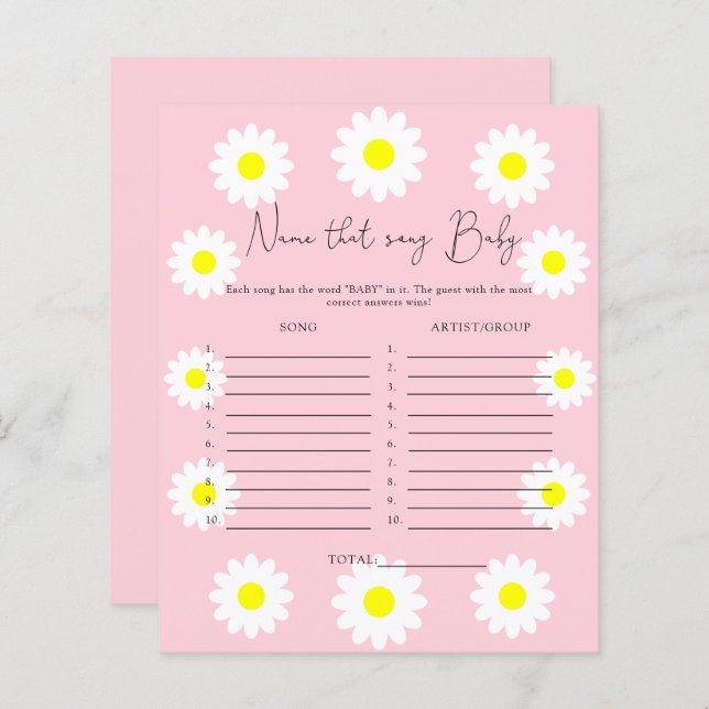 Nommez cette chanson \ jeu de baby showers Fleur s (Devant / Derrière)