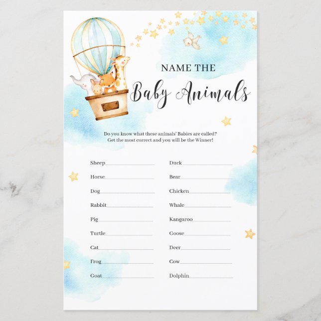 Nommez les bébés animaux Baby shower gibier animau (Devant)