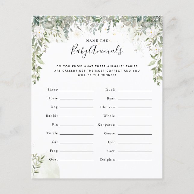 Nommez les bébés animaux | Jeu Baby shower (Devant)
