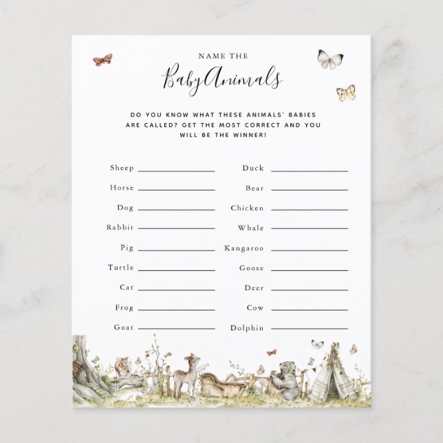 Nommez les bébés animaux | Jeu de Baby Shower (Devant)